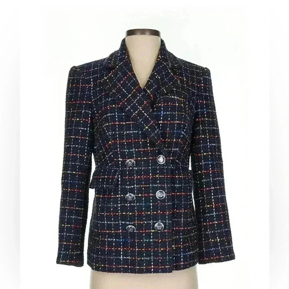 Veronica Beard Dickey Blazer Size 2 Tweed Jacket Rumer Double Breasted Navy Red - Picture 3 of 11